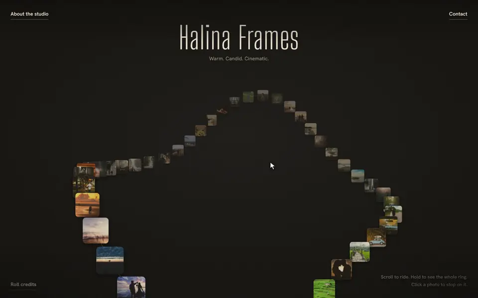 The opening screen of Halina Frames's website, concept version