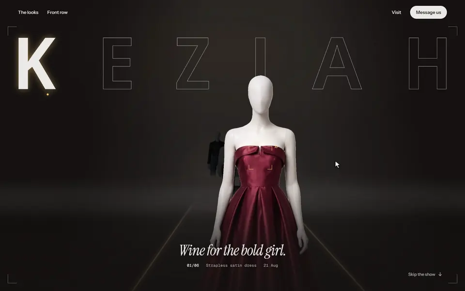 The opening screen of Keziah Clothing's website