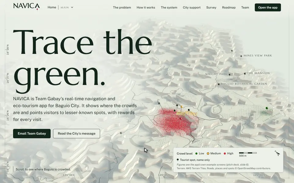 The opening screen of Navica's website