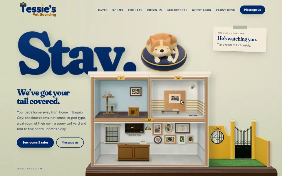 The opening screen of Tessie's Pet Boarding's website, concept version